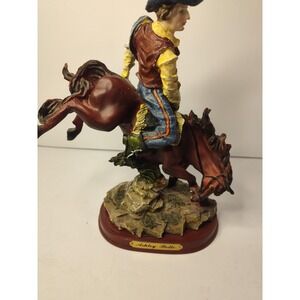 Cowboy on‎ Horse Statue Western Resin Wooden Brown Base Ashley Belle Wild West